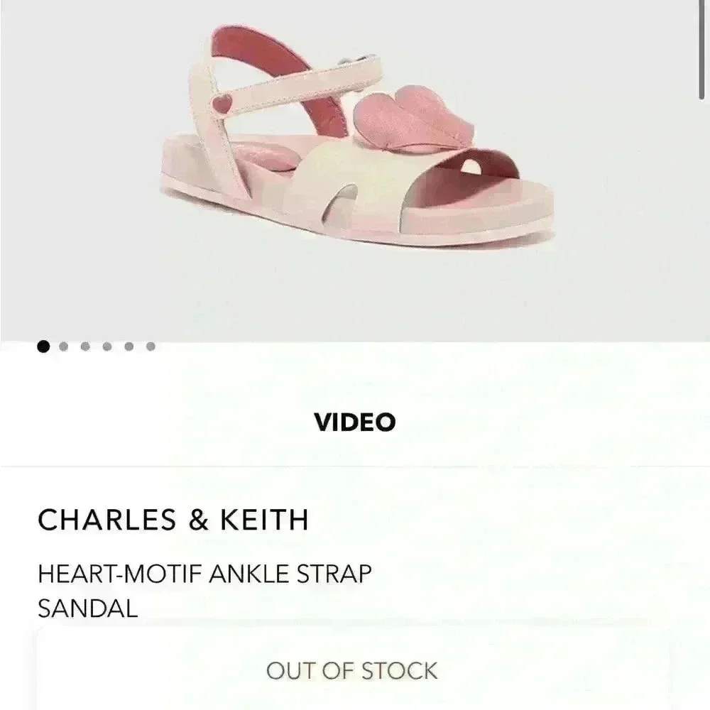 CHARLES & KEITH PINK HEART-MOTIF ANKLE STRAP SANDALS size 21/5.5